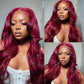 TRENDY COLOR 99J BURGUNDY BODY WAVE WEAR GO WIG 6X4 LACE CLOSURE 180% DENSITY