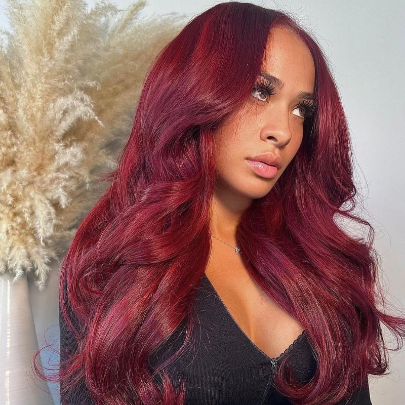 TRENDY COLOR 99J BURGUNDY BODY WAVE WEAR GO WIG 6X4 LACE CLOSURE 180% DENSITY