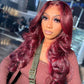 TRENDY COLOR 99J BURGUNDY BODY WAVE WEAR GO WIG 6X4 LACE CLOSURE 180% DENSITY