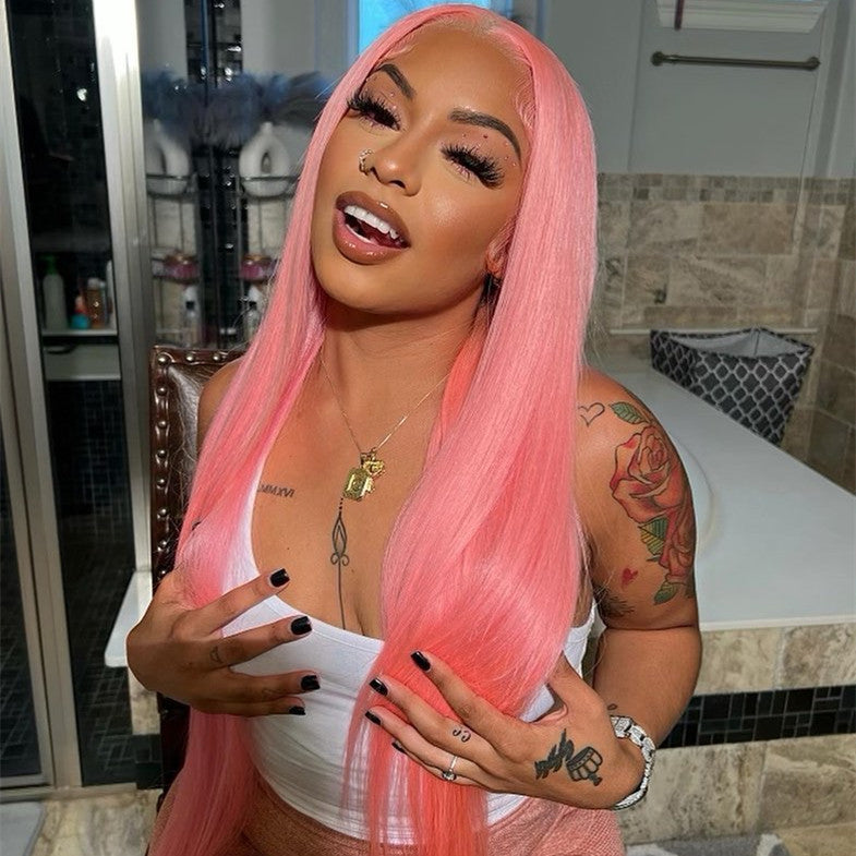 Light Pink Straight Color Lace Front Wig