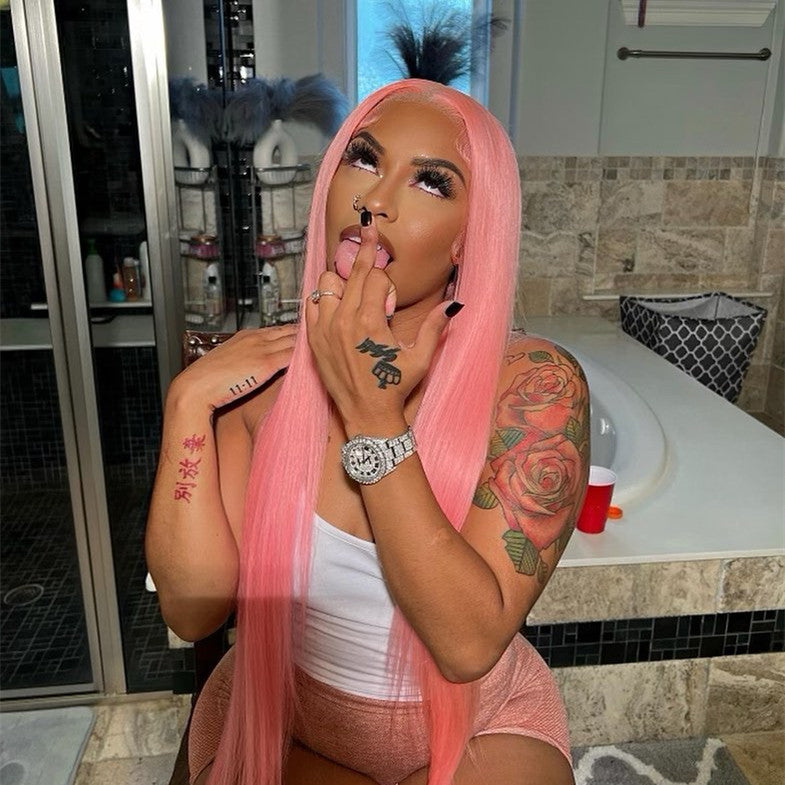 Light Pink Straight Color Lace Front Wig