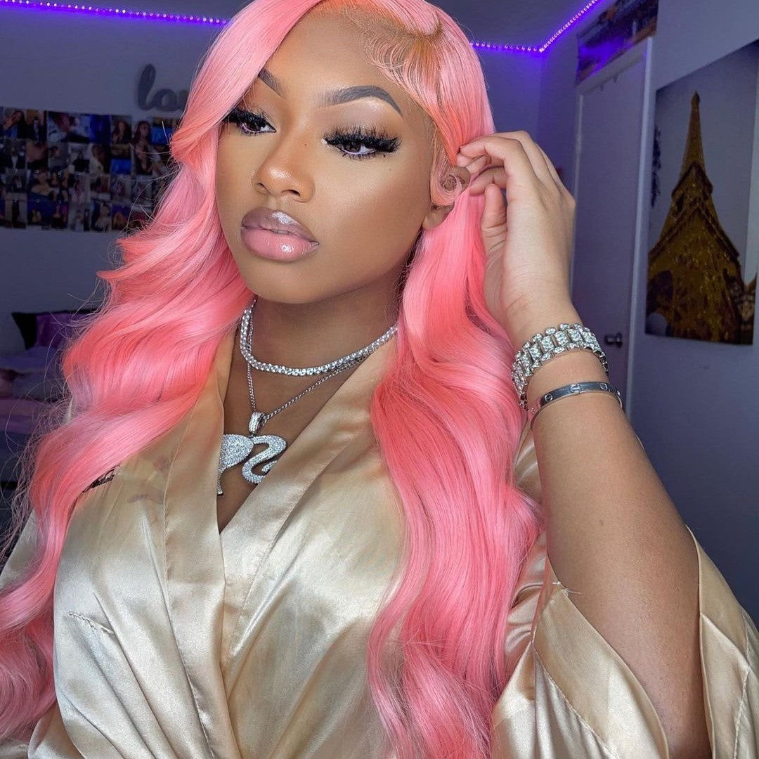 Light Pink Straight Color Lace Front Wig