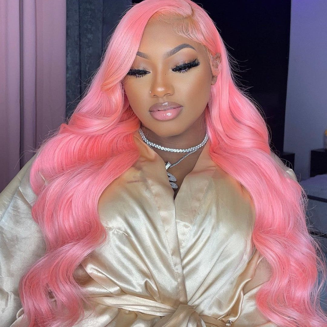 Light Pink Straight Color Lace Front Wig